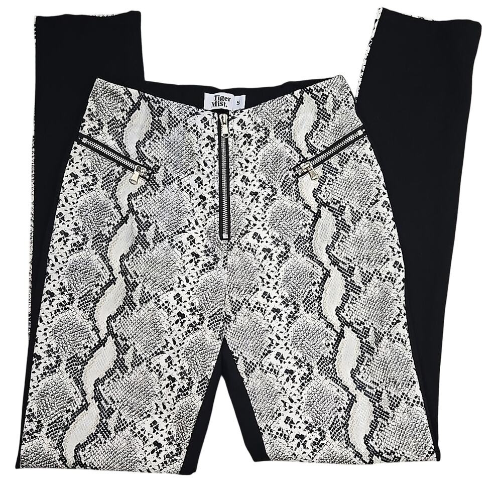 Tiger Mist. White Snake Print Zipper Accent Ponte Knit Contrast Pants Size Small